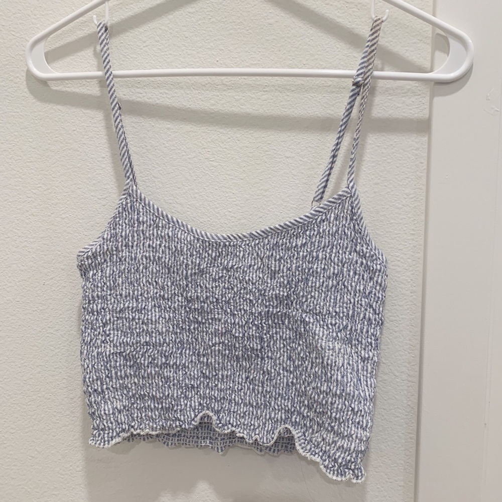 Blue and white brandy tank